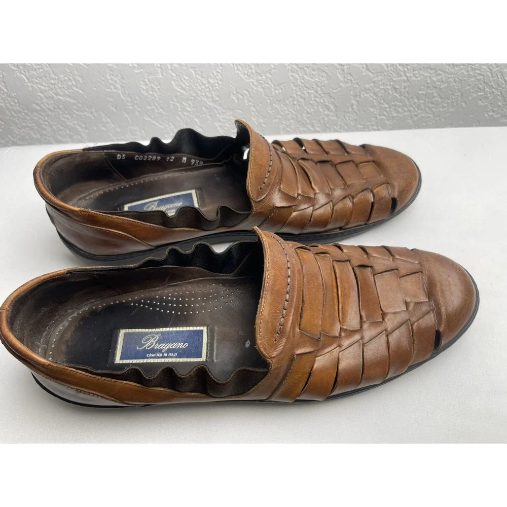Bragano Italian Woven Brown Leather Slip-On Shoes Size 12M